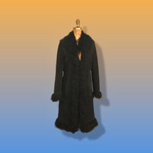 Load image into Gallery viewer, 70’s 80’s Vintage Black Suede Coat Mongolian Curly Lamb Penny Lane Boho Long