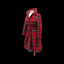 Load image into Gallery viewer, Red Plaid Vintage Wool Pleated Belted Coat