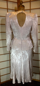 40s Peplum Dress Pink Beaded Dress Powder Fitted Pencil Cut Brocade Suit Jeweled Size M