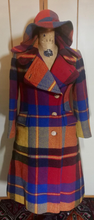 Load image into Gallery viewer, 70s Plaid Coat Matching Hat Burberry Style Wool Made in Italy Like M/L Yellow Red