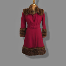 Load image into Gallery viewer, Vintage 40’s Coat Cranberry Red with Fur Trim and Wool