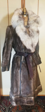 Load image into Gallery viewer, Mink, Leather Fox Fur Trench Coat S/M Mod Hippy Chic Boho Princess Fit and Flare Double Breasted