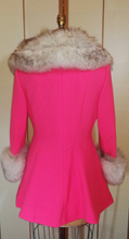 Load image into Gallery viewer, 60s Pink Lilli Ann Norwegian Fox Fur Coat Fit and Flare Neon Florescent Bright Pink Double Breasted S/M Princess