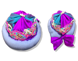 Himalayan Hat Sapphire Mink in raw silk Pink Blue Embroidered Gift Fall Winter