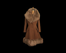 Load image into Gallery viewer, 60’s Caramel Lilli Ann Shearling Fit and Flare Princess Coat with Belt Clutch Purse Set Beaded