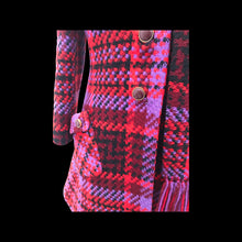 Load image into Gallery viewer, 60’s Coat Pink Purple Red Plaid Thick Woven Wool Attached Scarf