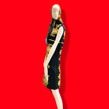 Load image into Gallery viewer, 60’s Silky Set Shift Dress Marching Scarf Navy Gold