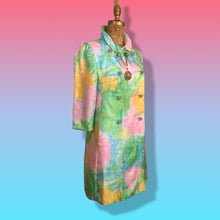 Load image into Gallery viewer, 60’s Shift Dress and Coat Set by I. Magnin Pastel Floral Pink Blue Crystal Buttons