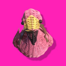 Load image into Gallery viewer, Flamingo Deadstock Wicker Coral Pink Weaved Bag with Leather Strap Basket Purse Picnic Basket
