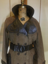 Load image into Gallery viewer, Mod 60s Suede and Leather Peacoat Trench Double Breasted Fit Flare Princess Twiggy S/M