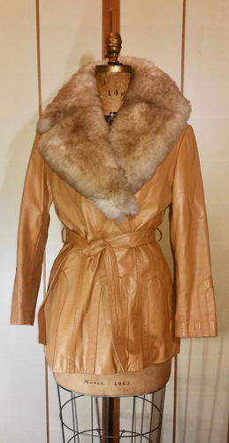 70s Caramel Leather Convertible Removable Sheepskin Collar Penny Lane Jacket Almost Famous Coat L/XL Hippy