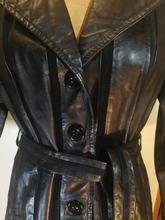 Load image into Gallery viewer, 70S Black Leather and Suede Trench Spy Boho Fit and Flare Princess Chic S/M