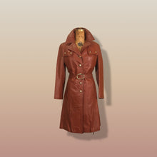 Load image into Gallery viewer, 70’s Butterscotch Leather Trench Coat with Gold Detail Made in Israel