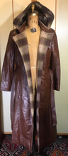 Load image into Gallery viewer, 70s Leather Hooded Coat Spy Plaid Trench Boho Chic M/L