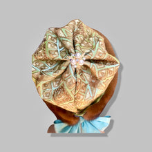 Load image into Gallery viewer, Whiskey Mink Himalayan Hat Fur Embroidered Light Blue Green Golden Embroidered Silk
