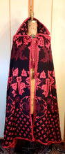 Load image into Gallery viewer, Vintage 70s Full Length Reversible Embroidered Cape- Red and Black Holiday Valentine's Day Victorian Gothic Romantic One Size For All