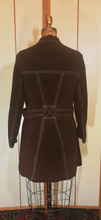 Load image into Gallery viewer, 70s Brown Suede Stitch Detail Tailored Jacket Coat S/M Trench Spy Boho Hippy Chic