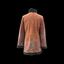 Load image into Gallery viewer, Suede Embroidered Penny Coat with Sherpa