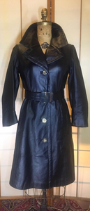 60s Black Leather Mod Coat- Chic Minimalist Belt Belted Gold Buttons Fit Flare Jackie Kennedy Chic Soft Leather XS S Petite