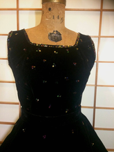 Load image into Gallery viewer, Vintage 1950s 50's Full Skirt Velvet Hand Painted Two Piece Set Sequined Fit and Flare Novelty Print Fancy Medium Large Mexican Skirt