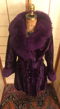 Load image into Gallery viewer, Vintage 70s Purple Coat- Faux "Sheared Lamb" Shearling Vegan Velvet Goth Punk Grunge Penny Lane Russian Princess Boho Princess Pinup