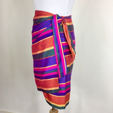 Load image into Gallery viewer, 90s Sarong Wrap Skirt Striped Raw Silk Rainbow Ralph Lauren Size US 8 M/L Ethnic Thai Asian Mod