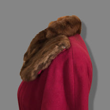 Load image into Gallery viewer, Vintage 40’s Coat Cranberry Red with Fur Trim and Wool