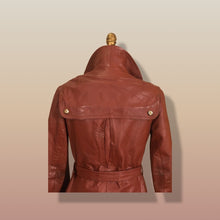 Load image into Gallery viewer, 70’s Butterscotch Leather Trench Coat with Gold Detail Made in Israel