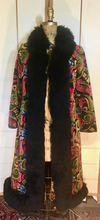 Load image into Gallery viewer, 60s Tapestry Carpet Coat Needlepoint Embroidered Shearling Russian Princess Coat M/L Festive Winter
