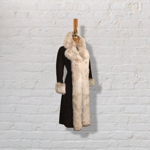 70’s Vintage Mahogany Suede Fox Fur Tuxedo Coat