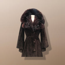 Load image into Gallery viewer, Vintage Couture Brown Suede Coat with Genuine Fur Collar Puff Sleeve Heavy Duty