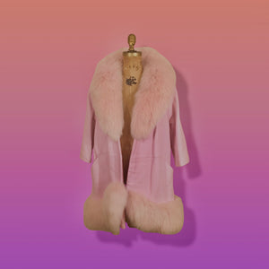 60s Pink Leather and Fox Fur Coat “Throw and Go” Swing