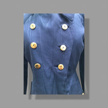 Load image into Gallery viewer, 60’s Long Blue Trench Coat Full Length Double Breasted Waterproof Wood Design