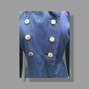 60’s Long Blue Trench Coat Full Length Double Breasted Waterproof Wood Design