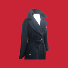 Load image into Gallery viewer, Neiman Marcus Wool Black Fitted Flare Coat Hardware