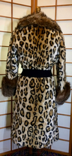 Load image into Gallery viewer, 60&#39;s Faux Leopard Print Coat Genuine Raccoon Fur Collar Coat Double Breasted Coat Winter S/M/L Swing or Fitted Style