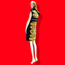 Load image into Gallery viewer, 60’s Silky Set Shift Dress Marching Scarf Navy Gold