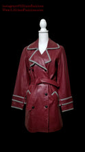 Load image into Gallery viewer, Red Bergundy Maroon Coat Trench Spy Leather  houndstooth
