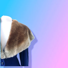 Load image into Gallery viewer, 40’s Vintage Cobalt Blue Fit Flare “New Look” Princess Full Skirt Coat with Massive Shearling Mouton Ombré Collar