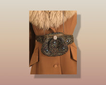 Load image into Gallery viewer, 60’s Caramel Lilli Ann Shearling Fit and Flare Princess Coat with Belt Clutch Purse Set Beaded