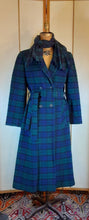 Load image into Gallery viewer, Vintage Pendleton Plaid Coat with Scarf Blue Green Fit and Flare Business Casual 100% Virgin Wool Made in Scotland Princess Flexible Size