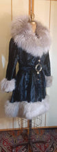 Load image into Gallery viewer, Women's Vintage 70s Coat- Shearling and Velvet Fit and flared Belted Princess Boho Almost Famous Penny Lane