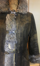 Load image into Gallery viewer, 70s Distressed Leather Fur Hardware Penny Lane Almost Famous Russian Princess Fur Trim Fit Flare Historic Made in West Germany S/M