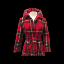 Load image into Gallery viewer, Red Plaid Vintage Wool Pleated Belted Coat