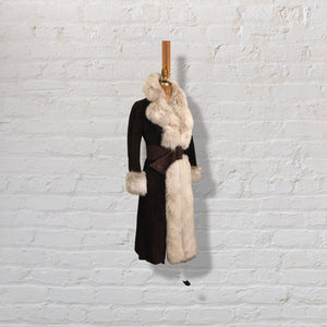 70’s Vintage Mahogany Suede Fox Fur Tuxedo Coat