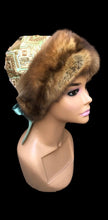 Load image into Gallery viewer, Reserved for Stef- Himalayan Hat of Sea Green Gold Embroidered Silk and Golden Sable Fur