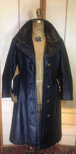 Load image into Gallery viewer, 60s Black Leather Mod Coat- Chic Minimalist Belt Belted Gold Buttons Fit Flare Jackie Kennedy Chic Soft Leather XS S Petite