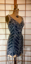 Load image into Gallery viewer, 80s Beaded Fringe Dress Flapper Body Con Mini Tight Intricate Dress Balmain Style S/XS Made in Italy