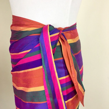 Load image into Gallery viewer, 90s Sarong Wrap Skirt Striped Raw Silk Rainbow Ralph Lauren Size US 8 M/L Ethnic Thai Asian Mod