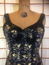 Load image into Gallery viewer, Gold Beaded Dress--Art Deco Vintage Exquisite Hand Beaded Gold and Black Pearl Floral Dress XS/S